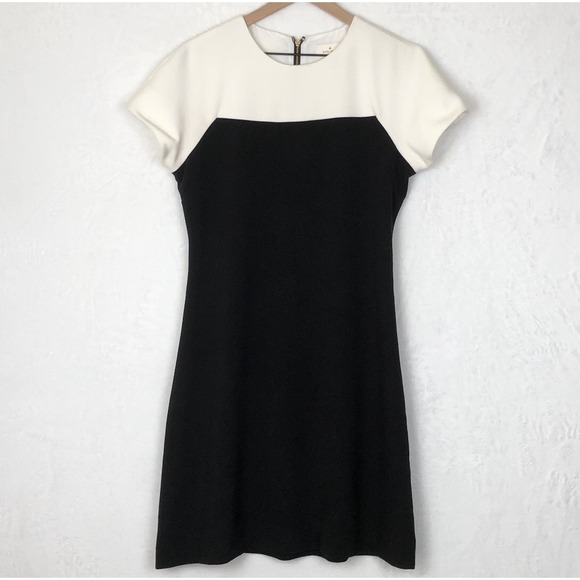 KATE SPADE Midi Dress Sz 10 Black White Color Block Short Sleeve Knee Lined Knit - Picture 1 of 14